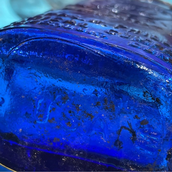 Vintage Embossed Cobalt Blue Glass Bottle Phillips Milk Magnesia Set 2 1906 CT - Picture 3 of 6